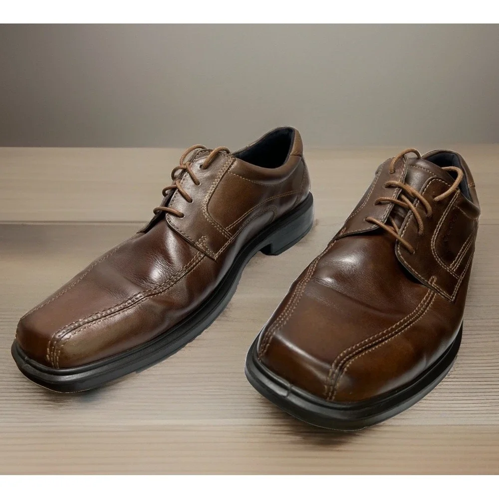 ECCO Helsinki Bike Toe Dress Shoes Mens 46 US 12 Brown Leather Comfort Oxford